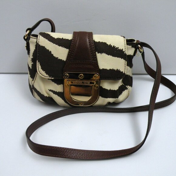 NWOT Michael Kors Canvas Zebra Print Cross Body Bag - Picture 1 of 8